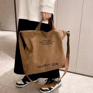 New Canvas Crossbody Bag for Men and Women Washed Canvas Thickened Tote Bag Large Capacity Fashionable Urban Artsy Student Bag